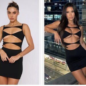 White fox black mini cut out dress